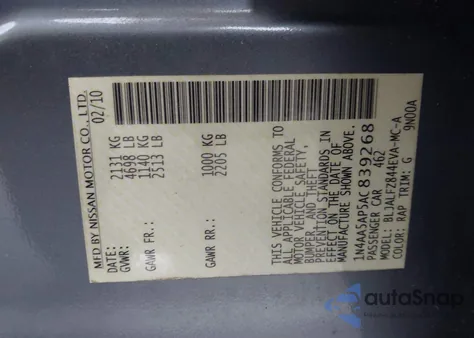 2010 Nissan Maxima 3.5 Sv from USA, damaged, VIN 1N4AA5AP5AC839268